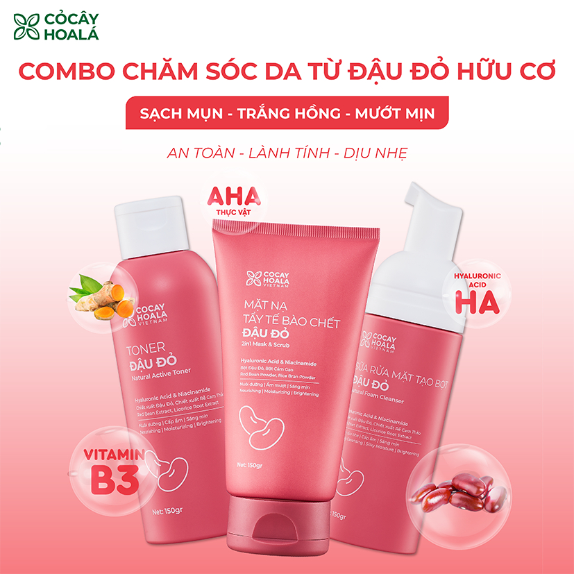 Ảnh Combo Sữa Rửa Mặt, Mặt Nạ Tẩy Tế Bào Chết Đậu Đỏ Việt Nam Cỏ Cây Hoa Lá, làm sạch sâu dưỡng sáng 150g 2