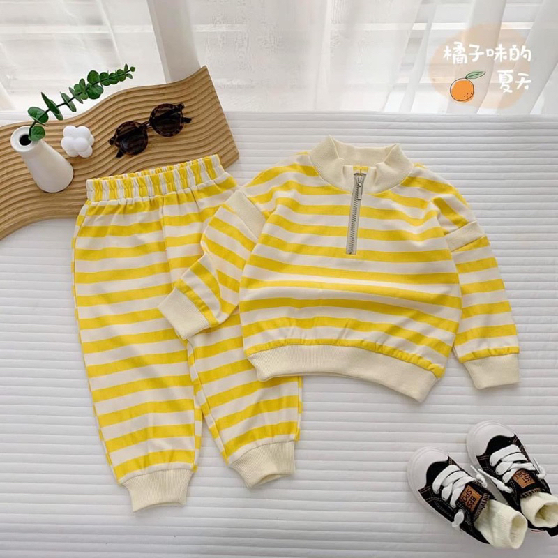 Set bộ bomber bo gấu kẻ ngang C6010 bé trai bé gái 2–7Y – đồ bộ trẻ em unisex thời trang cao cấp