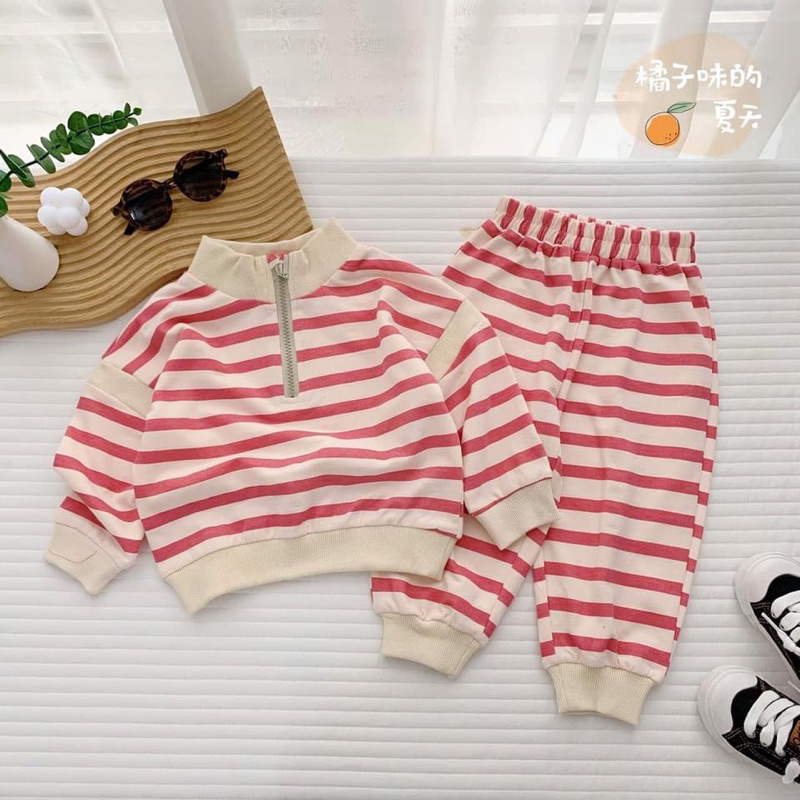Set bộ bomber bo gấu kẻ ngang C6010 bé trai bé gái 2–7Y – đồ bộ trẻ em unisex thời trang cao cấp