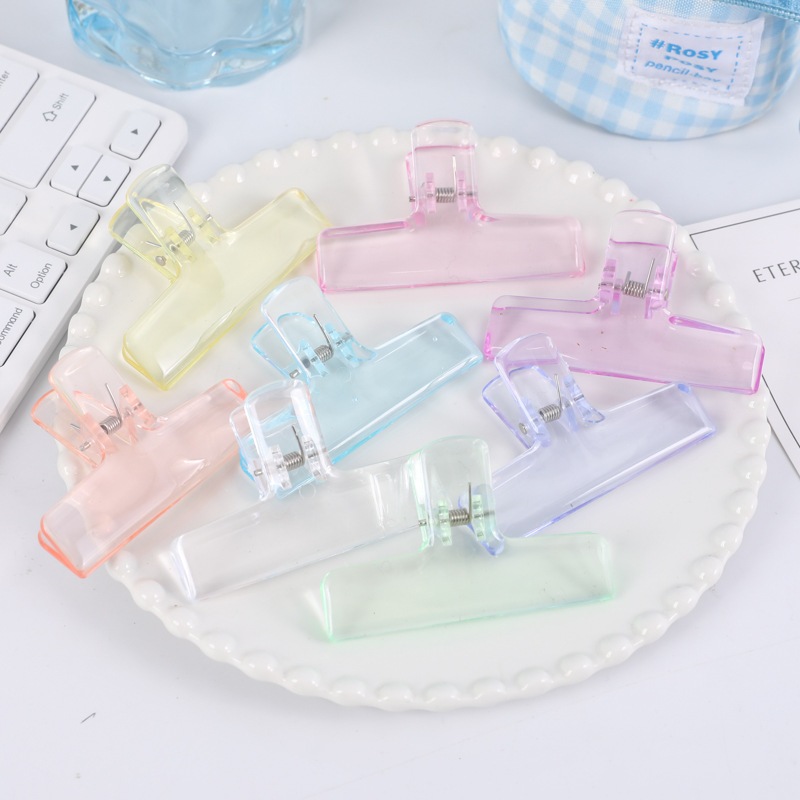 Kẹp giấy nhựa trong suốt tiện dụng  size to tông màu macaron dùng cho văn phòng