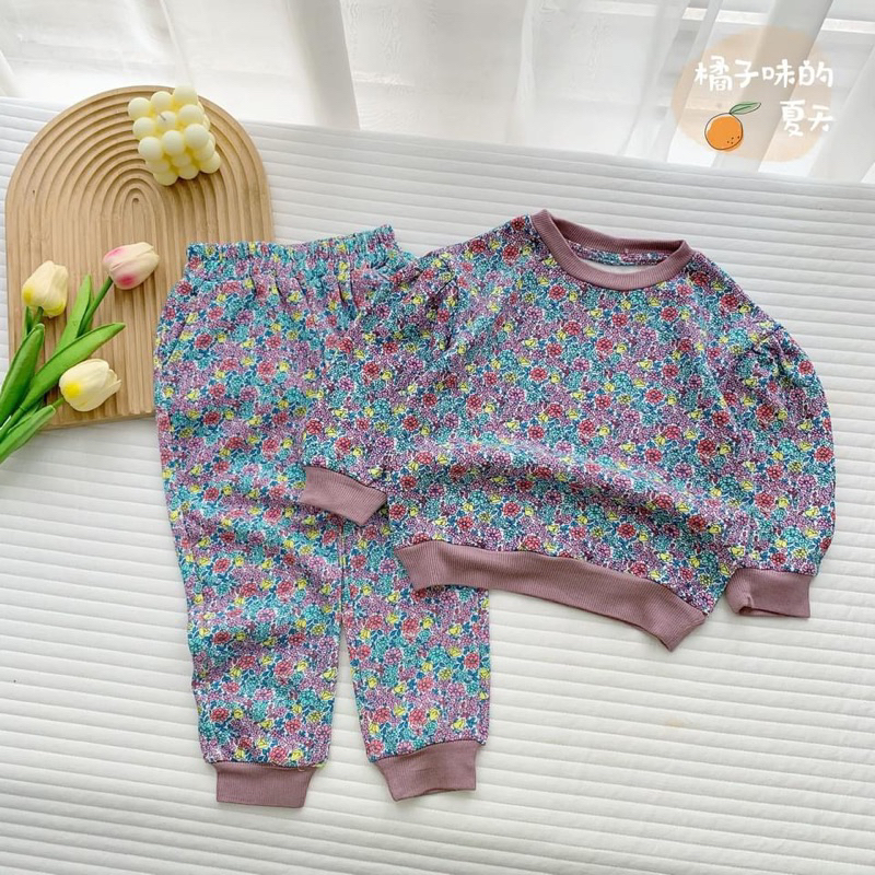 Bộ Nỉ Da Cá Bomber Bé Gái Hoa Nhí Tím Siêu Xinh Thu Đông 2-7 Tuổi (10-25kg) C6007