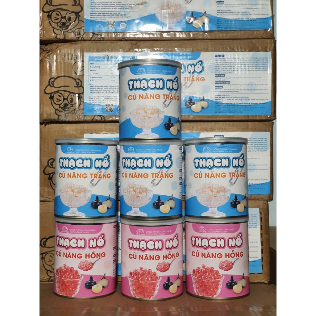 Thạch nổ, Hạt nổ củ năng màu Hồng/ Trắng Lotus hộp 850g- Topping trà sữa Trà sen siêu ngon