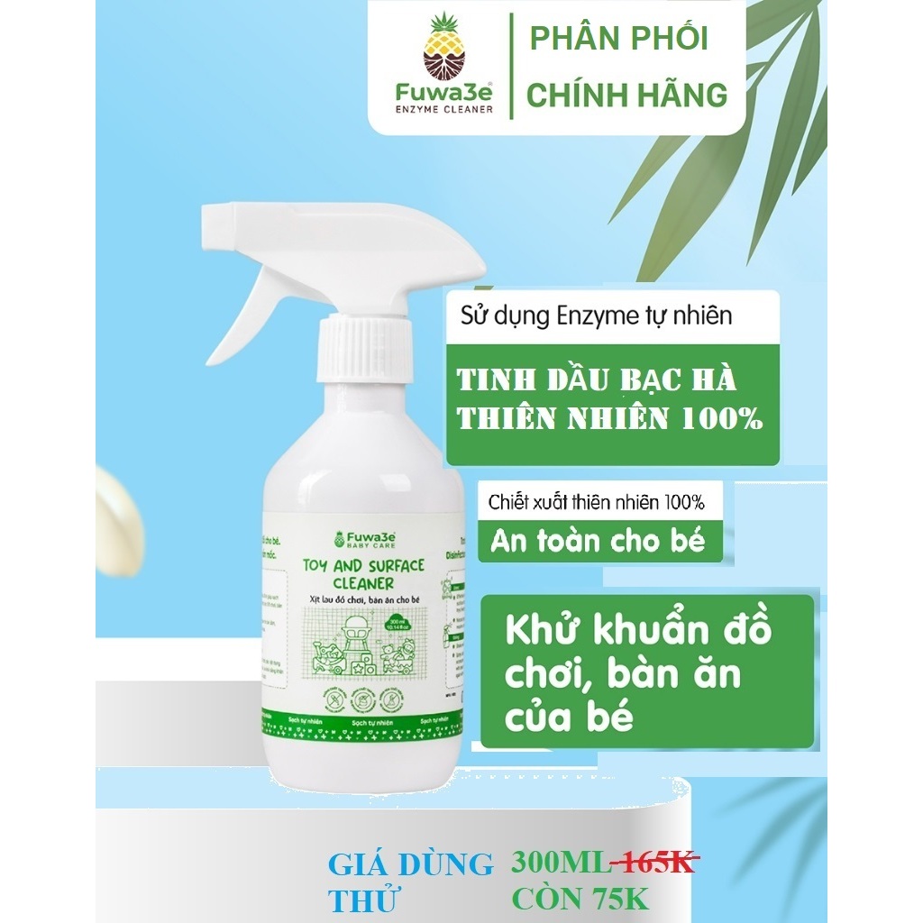 Xịt kháng khuẩn em bé an toàn KỂ CẢ TRONG PHÒNG KÍN - Fuwa3e 0.3l  TINH DẦU bạc hà 100% THIÊN NHIÊN