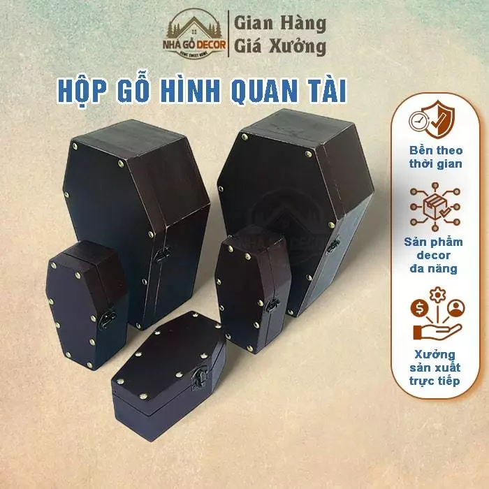 ( GIÁ XƯỞNG ) Hộp Đựng Quà Tặng Haloween Hình Quan Tài Độc Lạ NHAGODECOR. Hộp Gỗ Đựng Quà Mang Lại Sự Bí Ẩn Cho Món Qùa