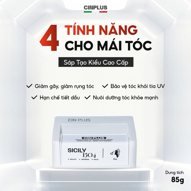 [Thanh lý nghỉ bán] Sáp tạo kiểu tóc Nam cao cấp CINPLUS CLAY WAX SICILY 1504 - Hũ 85g