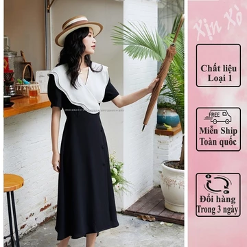 Đầm Công Sở Cổ Bèo Dáng Dài ❤️XINXO❤️ Váy Công Sở Dáng Dài Mẫu Mới 2024