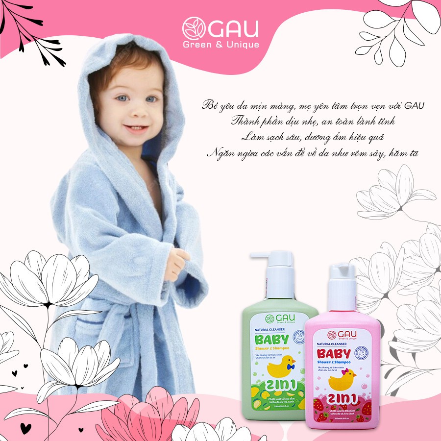 Sữa tắm Bé An Lành Hoàn toàn Tự Nhiên hương Dâu 250ml _chính hãng GAU dành cho trẻ từ 0 tuổi