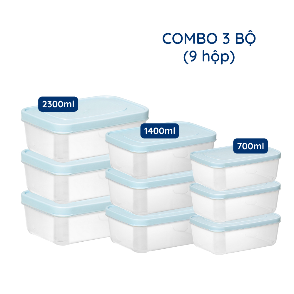 Combo 9 bộ hộp thực phẩm chữ nhật Hokori (MS:6533) Việt Nhật, Hộp bảo quản thức ăn, đồ đông lạnh an toàn tiện lợi 02074