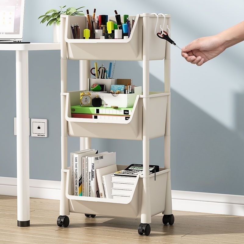 Kệ Sách Đứng Sàn Đơn Giản Hộ Gia Đình Trẻ Em Bánh Xe Nhiều Lớp Tủ Khóa Nẹp Khe Nhỏ Tủ Sách Mặt Sau Giá Để Đồ