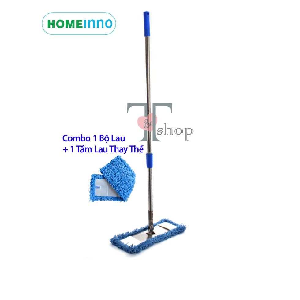Combo Cây Lau Nhà Bản Inox 45cm Homeinno Cán Rút thu ngắn 90cm kéo dài 145cm +1 Tấm Lau San Hô Thay Thế