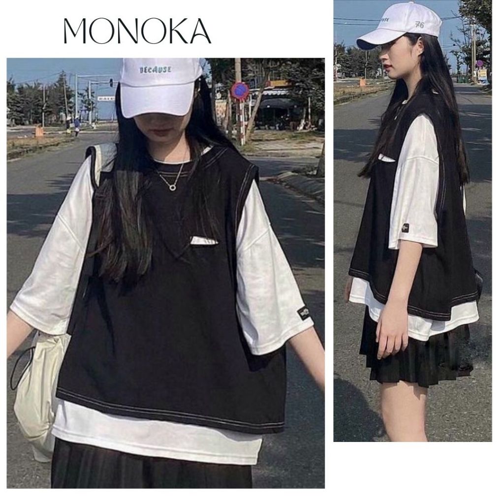 Set áo thun trắng tay lỡ và áo gile rách chỉ nổi Bộ tanktop sát nách ...