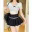 Chân váy ngắn đính nơ nữ xếp ly dáng xòe phối ren cao cấp chân váy cạp cao hai màu phong cách lolita hottrend [MYN26]