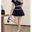 Chân váy ngắn đính nơ nữ xếp ly dáng xòe phối ren cao cấp chân váy cạp cao hai màu phong cách lolita hottrend [MYN26]