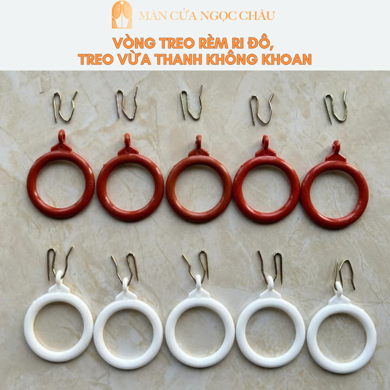Vòng nhựa treo Rèm Ri đô 38mm kèm móc sắt, Treo Rèm Thanh không khoan ...