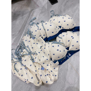 Set bộ đồ lót muslin tim xanh thoáng mát - handmade