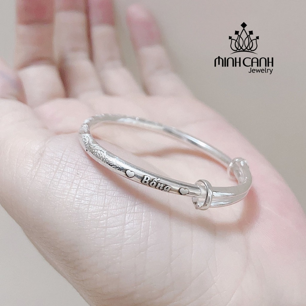 Ảnh Vòng Bạc Trẻ Em Chạm Khắc Họa Tiết Hình Rồng Điều Chỉnh Được Kích Thước - Minh Canh Jewelry 4