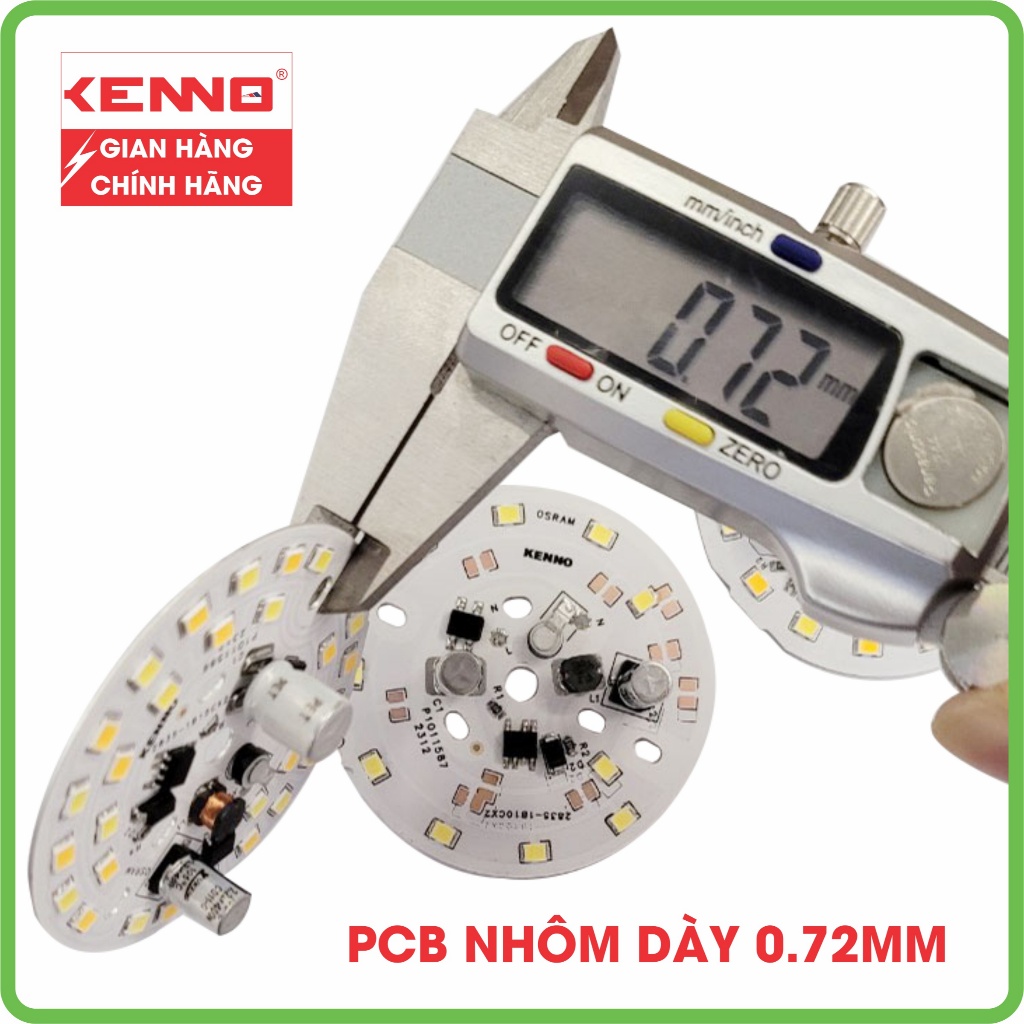 Đèn âm trần Q mạch liền nguồn DOB cao cấp KENNO 7W|9W|12W Viền vàng thẳng Phi 90