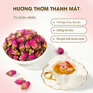 Nụ hoa hồng Đà Lạt 100g, trà hoa hồng, nụ hoa hồng khô, thơm, dùng pha trà, decor - Lãn Ông