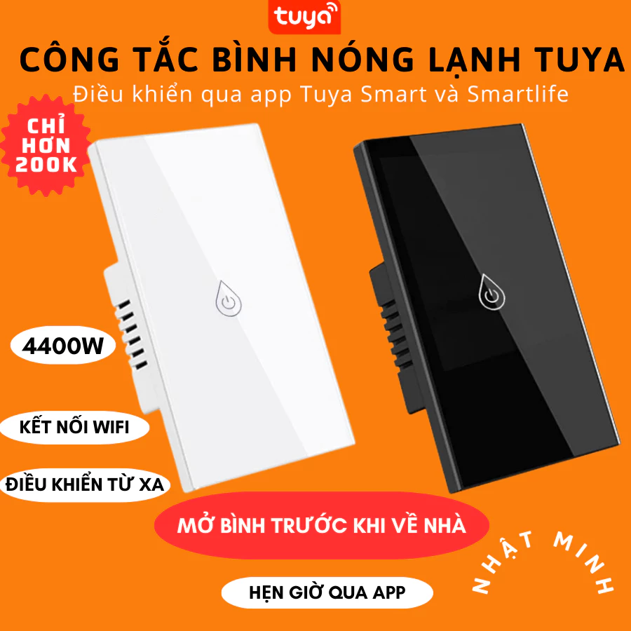 Công Tắc Bình Nóng Lạnh Wifi Tuya, Công Tắc Công Suất Cao Tuya 20A - 4400W, Hẹn Giờ Điều Khiển Từ Xa Qua App