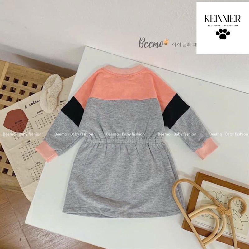 Váy Babydoll Bé Gái Bemoo D5264 Phối Màu Cá Tính, Đầm Suông Hàn Quốc Size 80-120 (8-20kg)