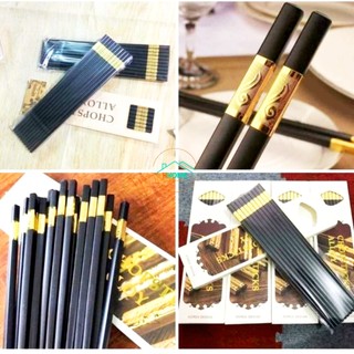 Đũa nhật kháng khuẩn nhựa melanin cao cấp (bộ 10 đôi) ăn cơm khảm vàng hoàng gia an toàn sức khỏe tốt - HùngHome