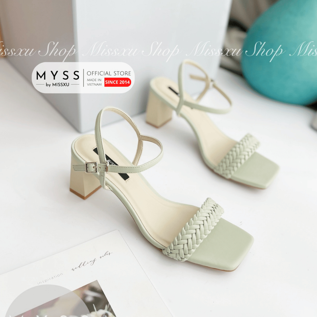 Giày sandal nữ MYSS quai thắt bím gót trụ 7cm thời trang - SD124