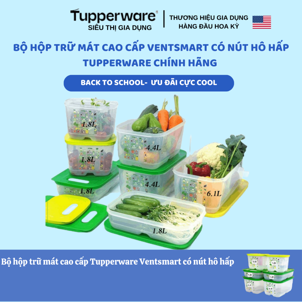 Hộp bảo quản thực phẩm ngăn mát cao cấp Tupperware Ventsmart có nút hô ...