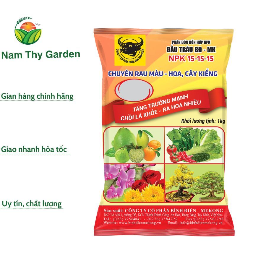 Phân bón Đầu Trâu NPK 15-15-15 giúp cây ra lá, ra rễ, đầm chồi, ra hoa ...