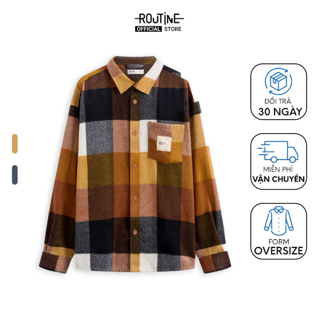 Áo Sơ Mi Nam Tay Dài Flannel Túi Đắp Kẻ Caro Form Oversize Routine ...