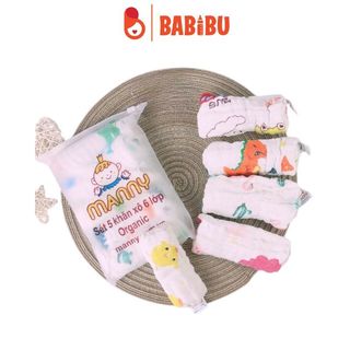 Set 5 khăn sữa xô 6 lớp Manny 30x30cm, khăn rửa mặt chất liệu cotton cho bé