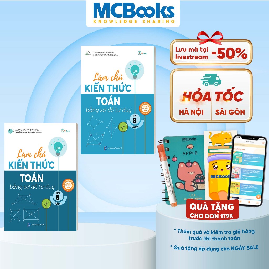 Sách - Combo Làm chủ kiến thức toán bằng sơ đồ tư duy lớp 8 - Kèm app học online
