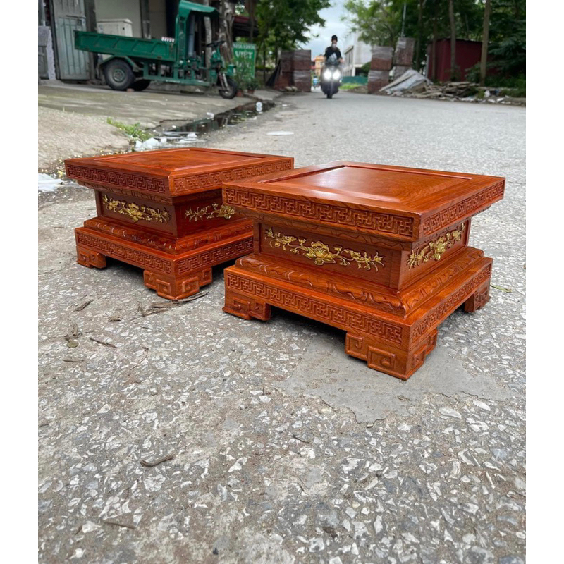 đôn vuông, đế tượng gỗ hương chịu lực đến 100kg kê cây cảnh, đồ phong thủy trang trí nhà cửa,mẫu hoa văn giao ngẫu nhiên
