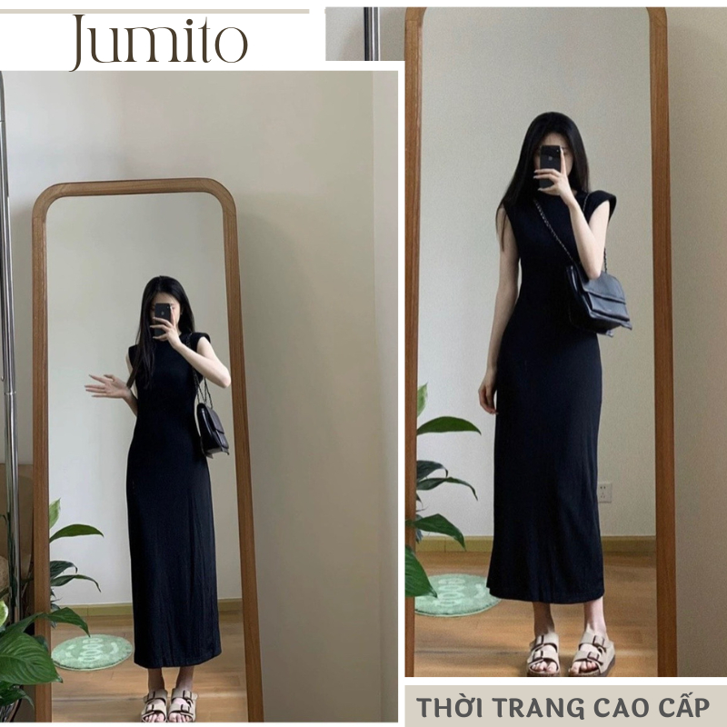 Váy nữ maxi ôm body đen cổ tròn sang trọng Jumito, đầm nữ không tay cao cấp thiết kế ôm sát tôn dáng co dãn tốt D1531