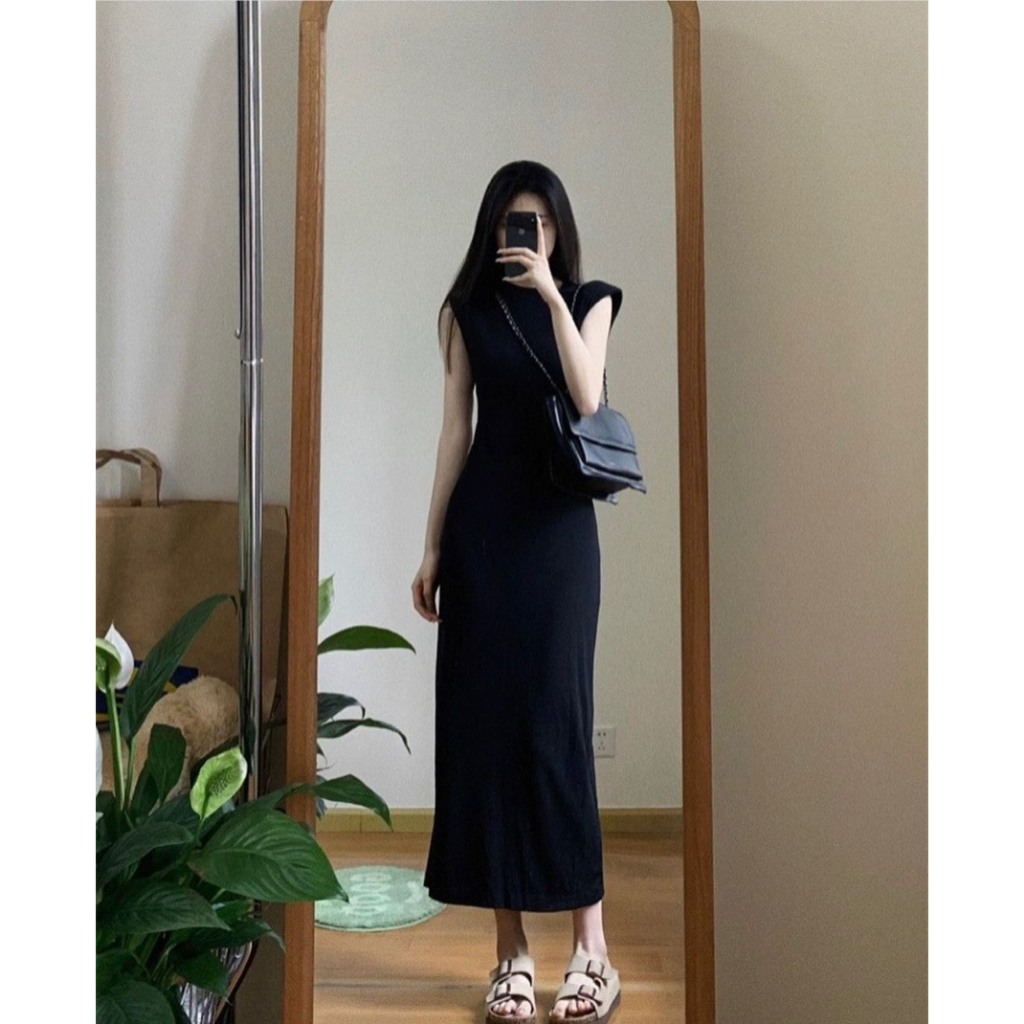 Váy nữ maxi ôm body đen cổ tròn sang trọng Jumito, đầm nữ không tay cao cấp thiết kế ôm sát tôn dáng co dãn tốt D1531