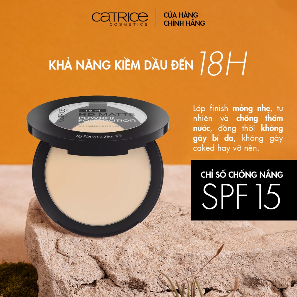 Phấn nền kiềm dầu 18H HD Catrice Matte Powder Foundation mịn lì chống nước và không lem 8g