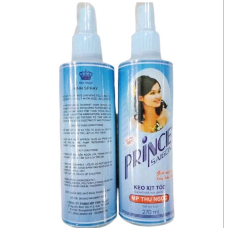 Keo xịt tóc Prince Sài Gòn 125ml, 270ml giữ nếp tóc lâu tạo kiểu hoặc bới tóc