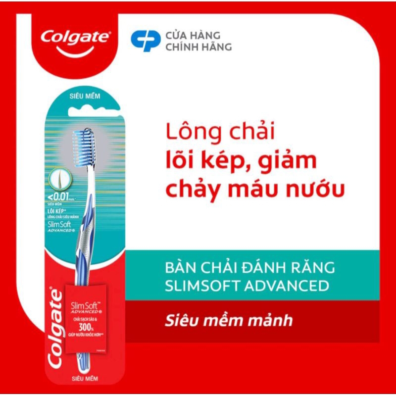 Bàn chải Colgate SlimSoft Advanced ngăn chảy máu nướu siêu mềm và mảnh