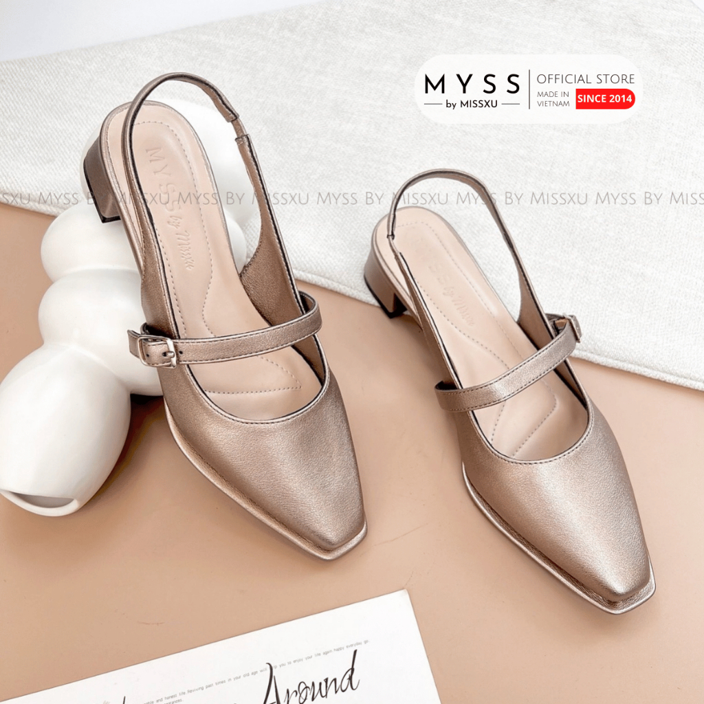Giày cao gót nữ MYSS mũi vuông phối quai ngang quai sau 3cm thời trang - CG303