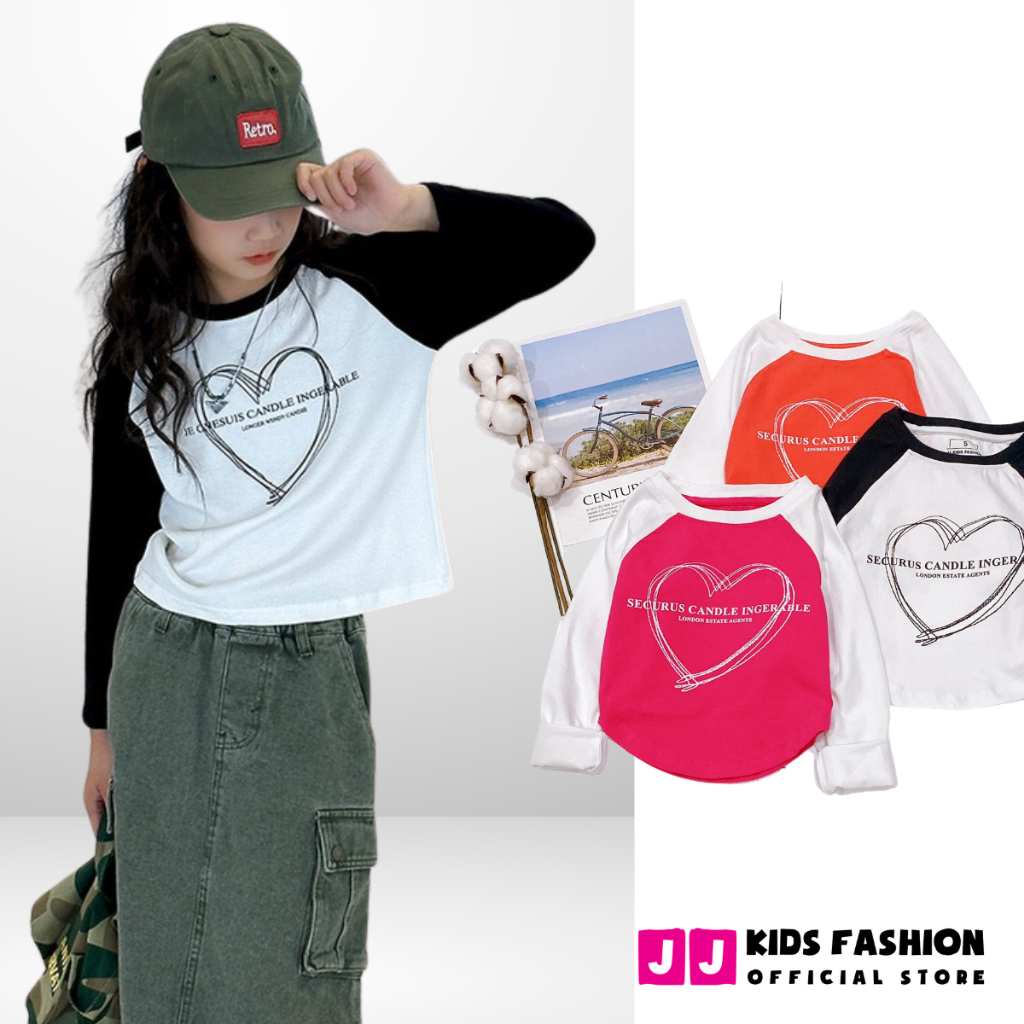 Áo thun croptop cho bé gái, áo phông croptop bé gái cao cấp dài tay full size | JJ Kids Fashion