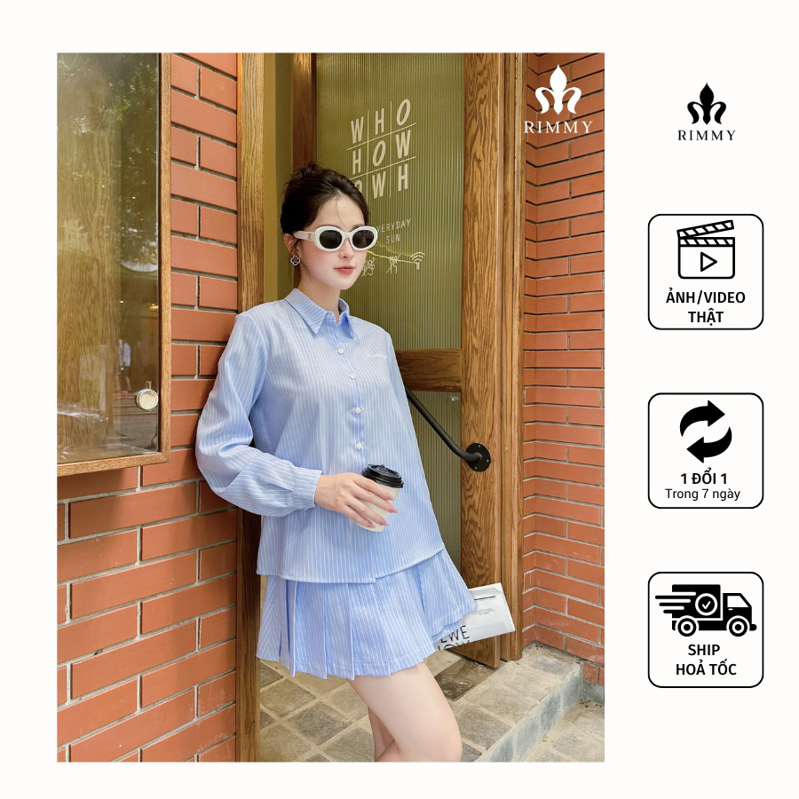 Áo sơ mi tay phồng bèo rũ & Chân váy chữ A đính hoa Mila Set