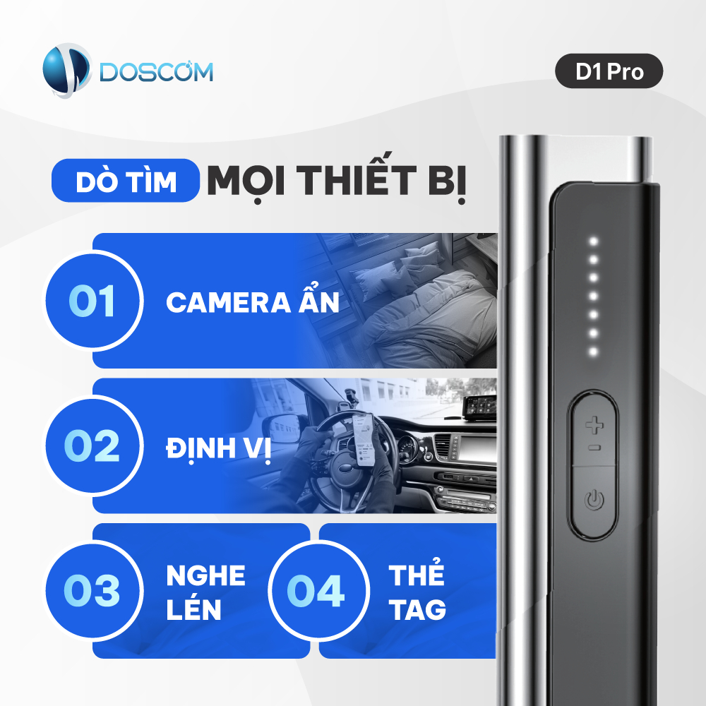 Máy Dò Camera Ẩn D1 Pro Doscom Phát Hiện Camera, Máy Ghi Âm, Thiết Bị Định Vị GPS - 240AMh