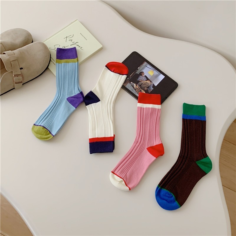 Vớ Tất Unisex kẻ 2 thanh 6 màu cổ cao phong cách trẻ trung, năng động.