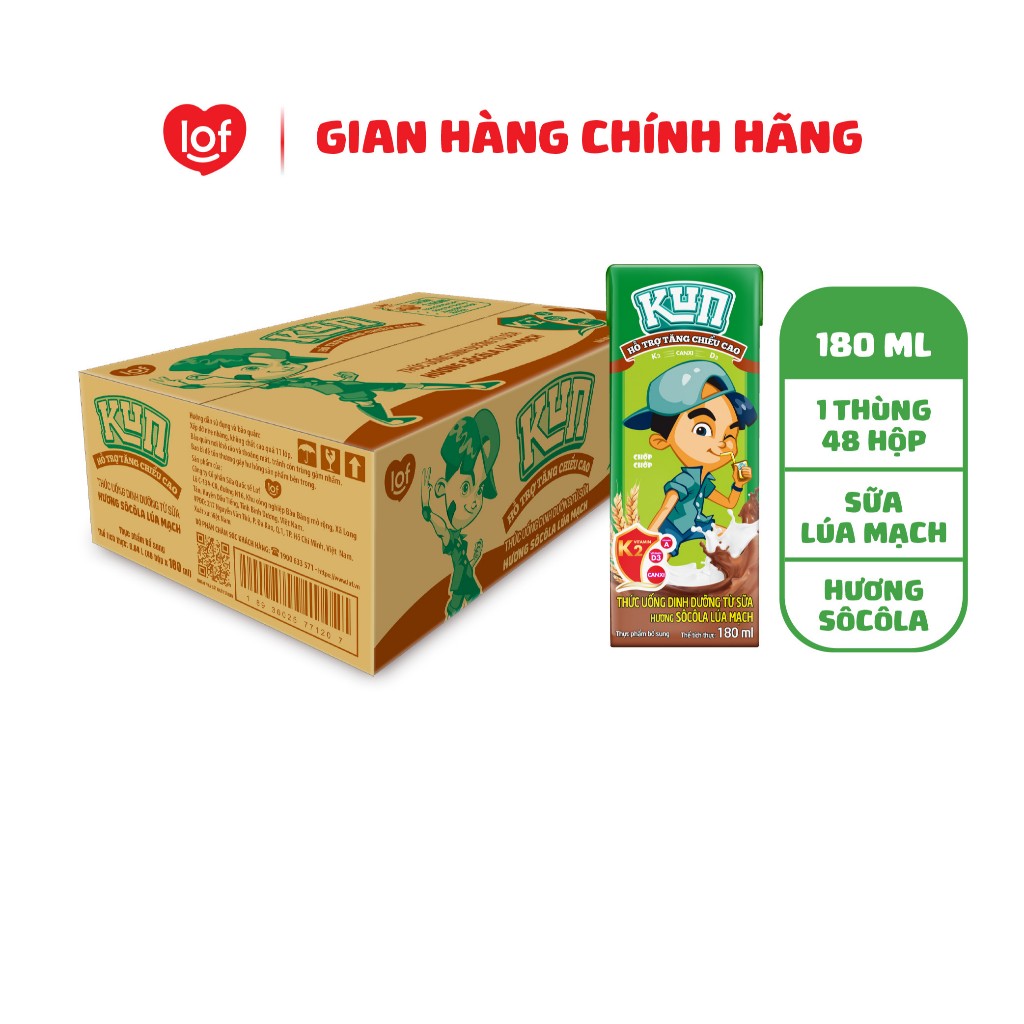 Sữa lúa mạch KUN vị socola thùng 48 hộp x 180ml | Shopee Việt Nam