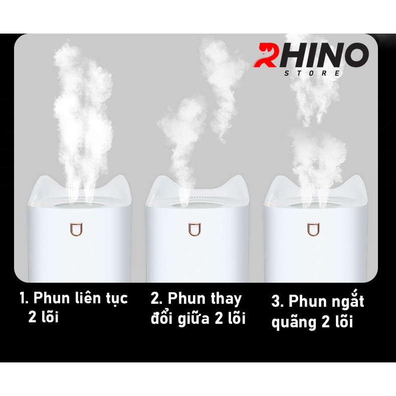 Ảnh Máy phun sương tạo ẩm cỡ lớn Rhino H802 3000ml, 2 lõi phun, tích hợp đèn 7 màu, dung tích lớn 2