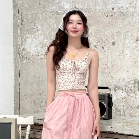 Ảnh Áo Croptop 2 Dây Thun Rút Kiểu Dáng Thời Trang Hàn Quốc Nhiều Màu GAGO Brand GA4120 1