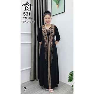 Đầm MAXI trung niên dự tiệc sang trọng vải nhũ ánh kim cao cấp tặng mẹ co giãn tốt bigsize 75kg M531