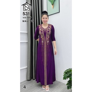Đầm MAXI trung niên dự tiệc sang trọng vải nhũ ánh kim cao cấp tặng mẹ co giãn tốt bigsize 75kg M531