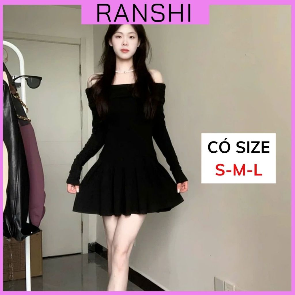 [CÓ SIZE] Đầm Body Dài Tay Trễ Vai RANSHI Thiết Kế Váy Xếp Ly Hack Dáng Style Hàn Quốc Chất Thun Cotton Mềm Mát