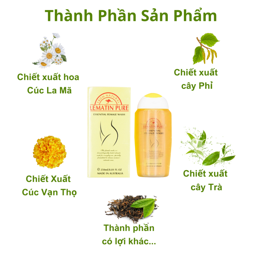 Dung Dịch Vệ Sinh LEMATIN PURE 250ml (NK Úc, Date mới) Sạch Mùi,Giảm Ngứa,Cân Bằng PH, Ngừa Viêm