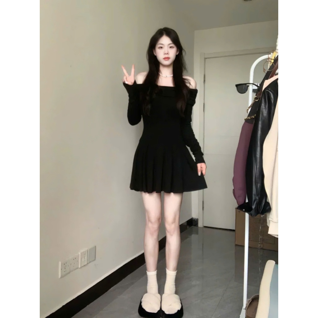 [CÓ SIZE] Đầm Body Dài Tay Trễ Vai RANSHI Thiết Kế Váy Xếp Ly Hack Dáng Style Hàn Quốc Chất Thun Cotton Mềm Mát